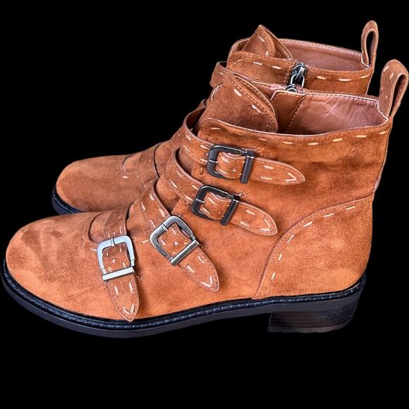 Aerosoles Arezzo Women's Size 10 buckle bootie faux suede brown boot - Picture 3 of 14